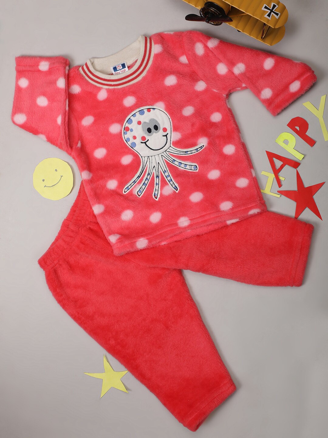 

V-Mart Infant Kids Printed Pure Cotton Shirt with Pyjamas, Rust