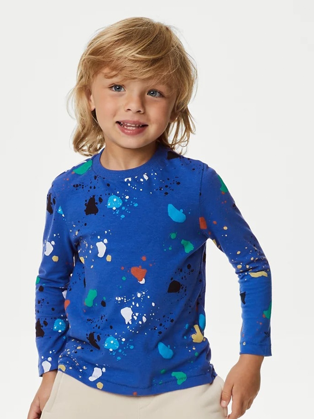 

Marks & Spencer Boys Abstract Printed Long Sleeves Pure Cotton T-shirt, Blue