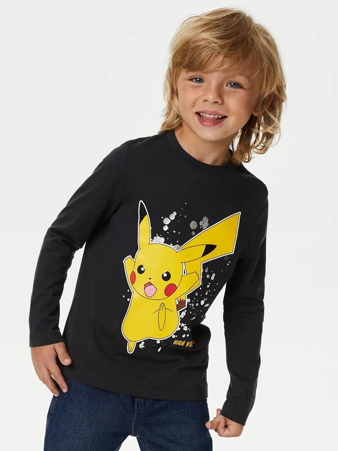 

Marks & Spencer Boys Pokemon Printed Long Sleeves Pure Cotton T-shirt, Black