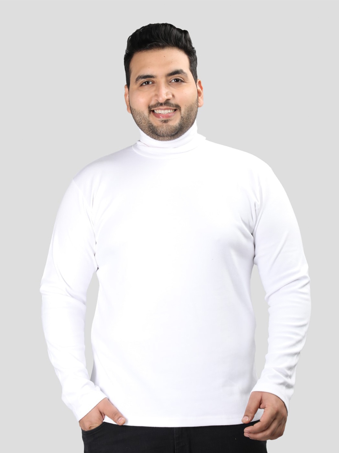 

CHKOKKO Plus Size Turtle Neck Casual T-shirt, White