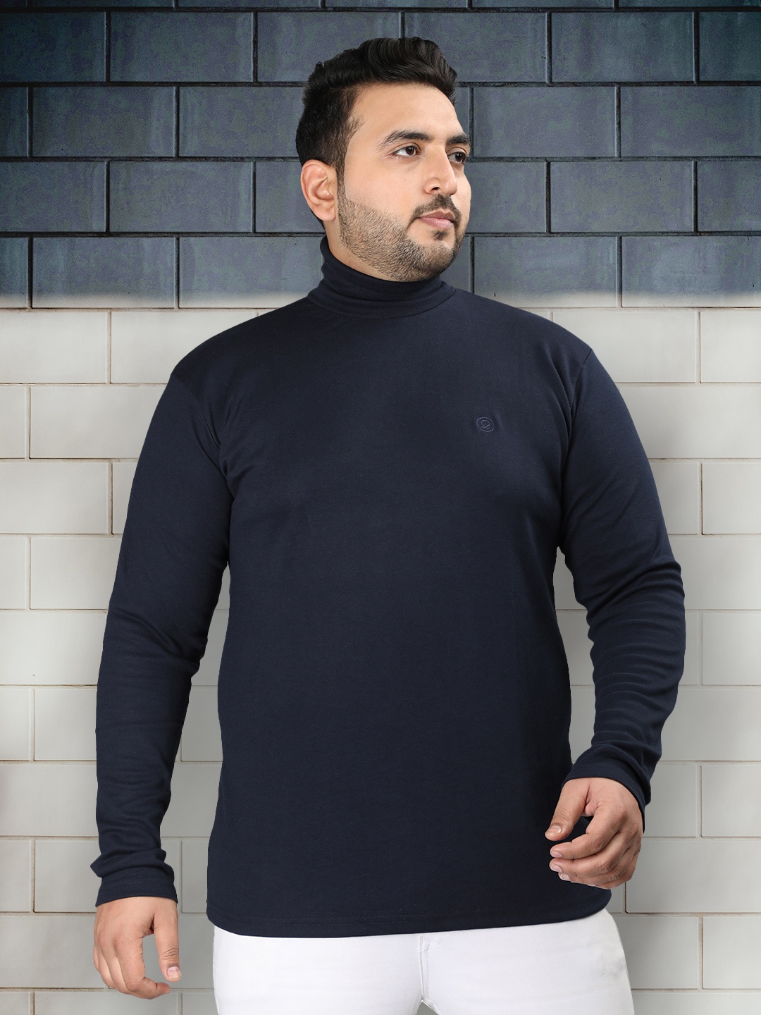 

CHKOKKO Plus Size Turtle Neck Casual T-shirt, Navy blue