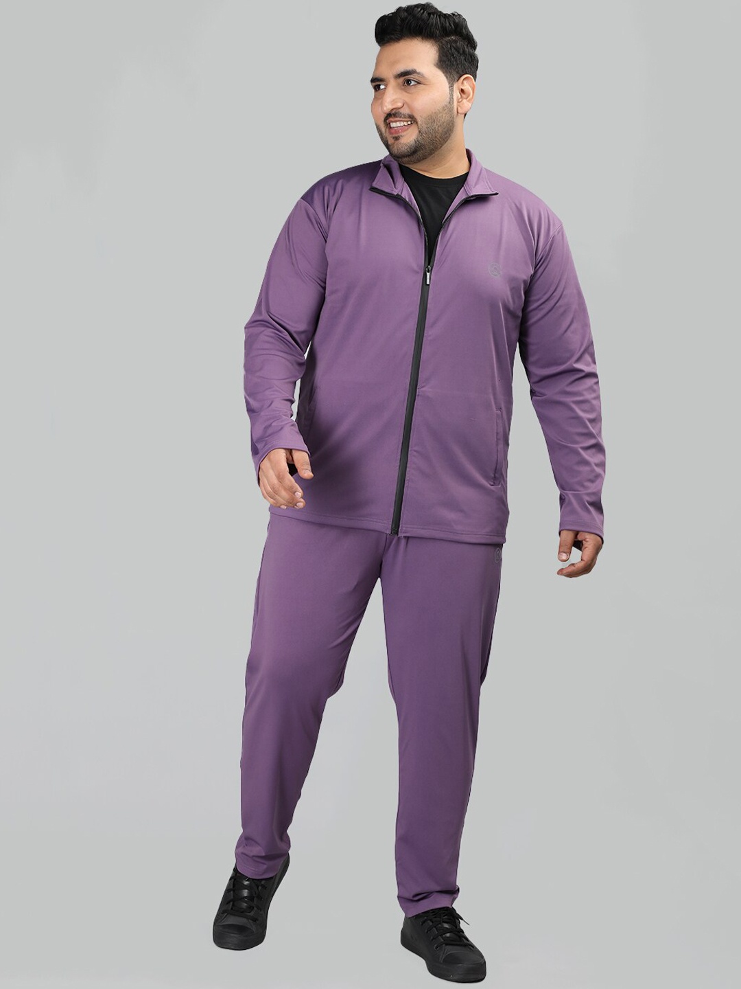 

CHKOKKO Plus Size Mock Collar Long Sleeves Sports Tracksuit, Purple