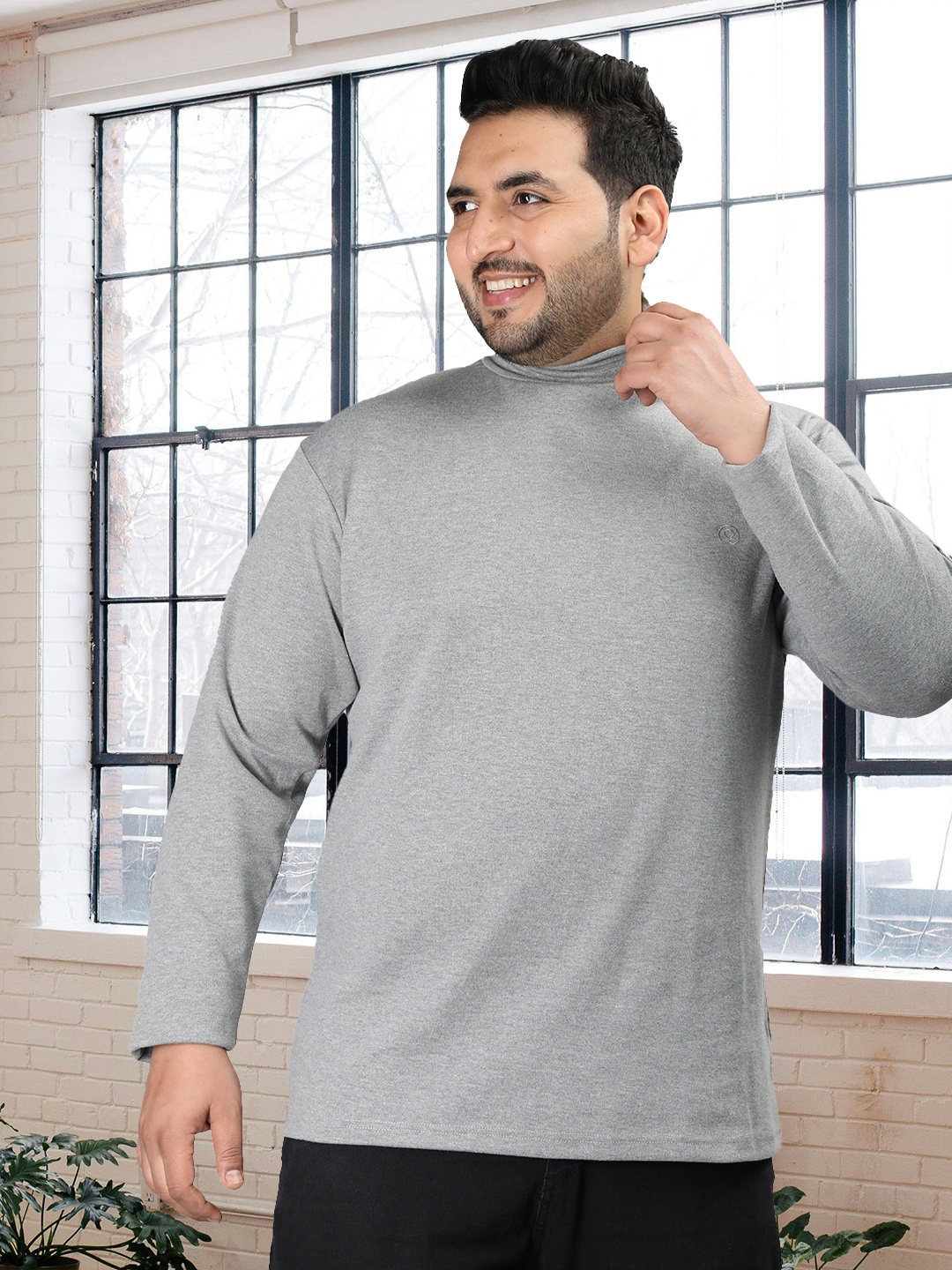 

CHKOKKO Plus Size Turtle Neck Casual T-shirt, Grey