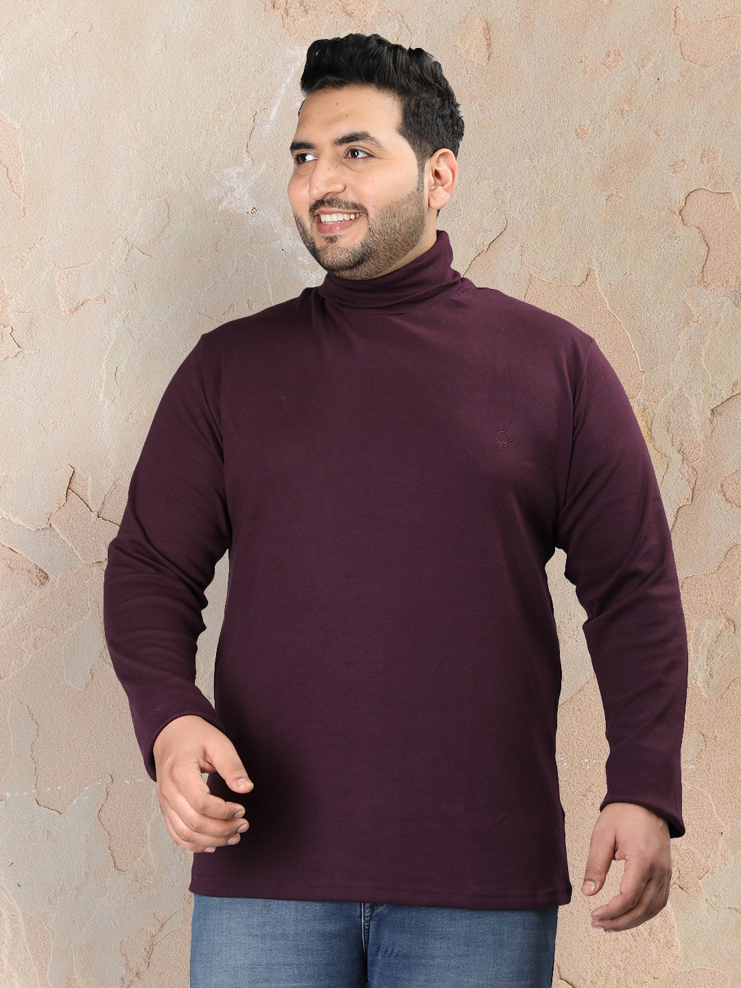 

CHKOKKO Plus Size Turtle Neck Casual T-shirt, Violet