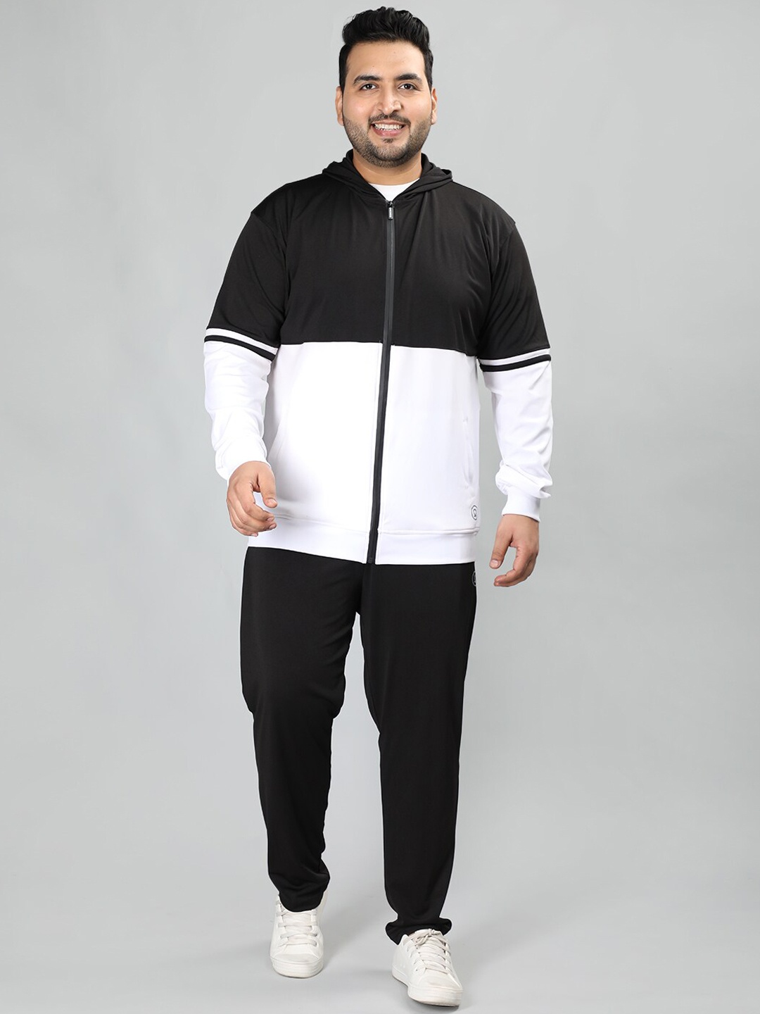 

CHKOKKO Plus Size Colorblocked Hooded Sports Gym Tracksuit, Black