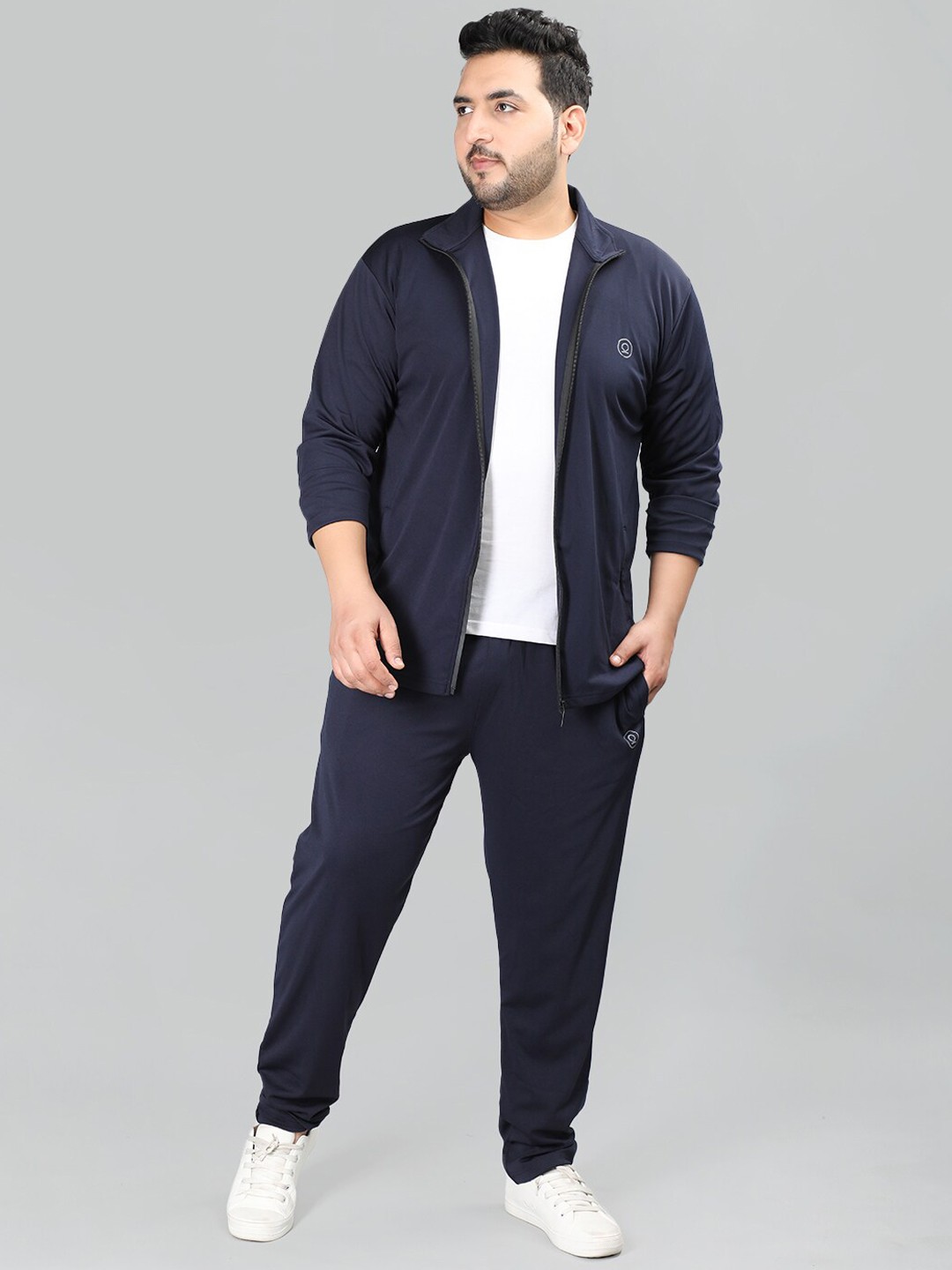 

CHKOKKO Plus Size Mock Collar Zipper Sports Gym Tracksuit, Navy blue