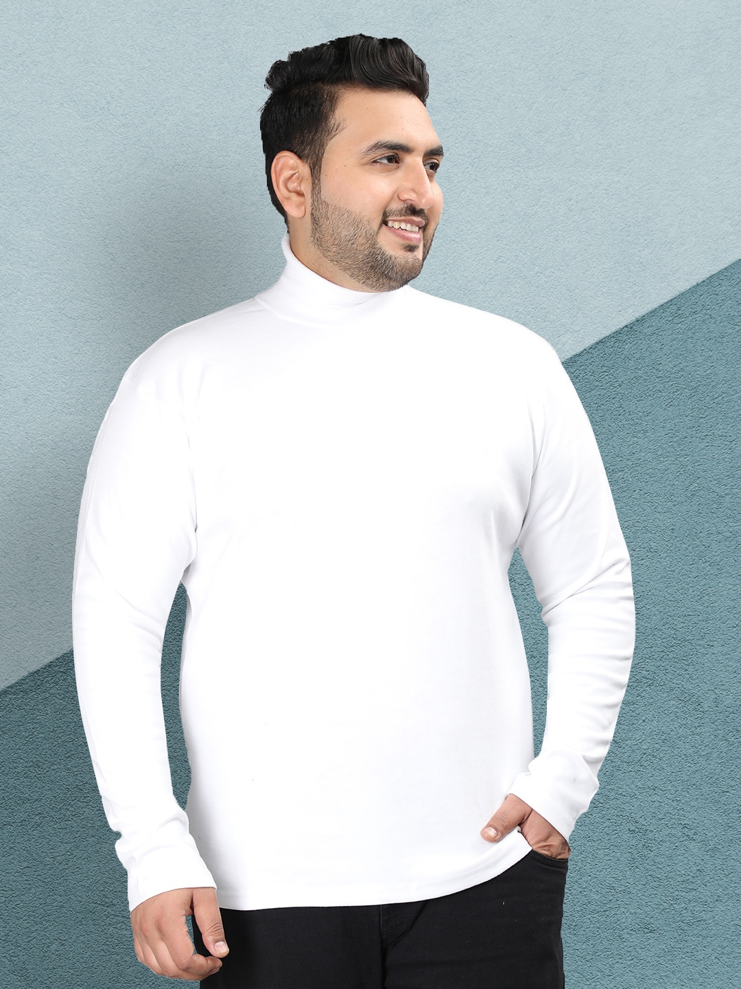 

CHKOKKO Plus Size High Neck Cotton T-shirt, White