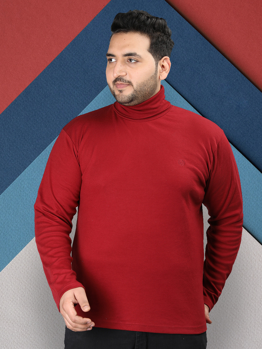 

CHKOKKO Plus Size Turtle Neck Cotton T-shirt, Maroon