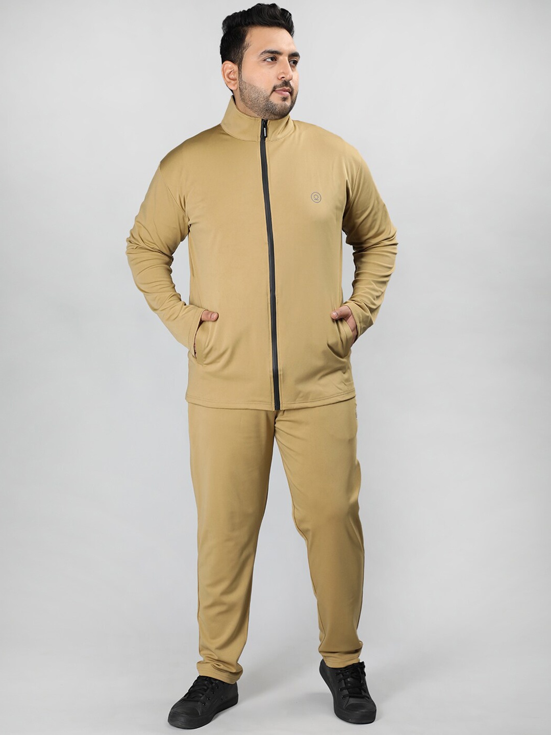 

CHKOKKO Plus Size Mock Collar Long Sleeves Sports Tracksuit, Camel brown