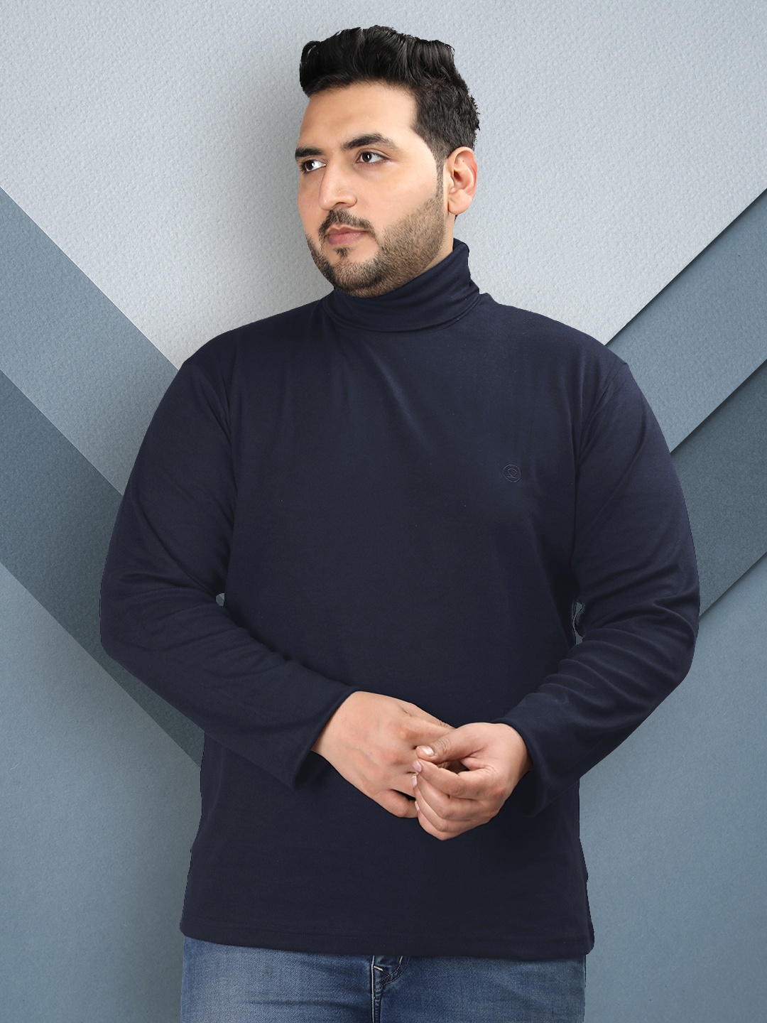 

CHKOKKO Plus Size Turtle Neck Cotton T-shirt, Navy blue