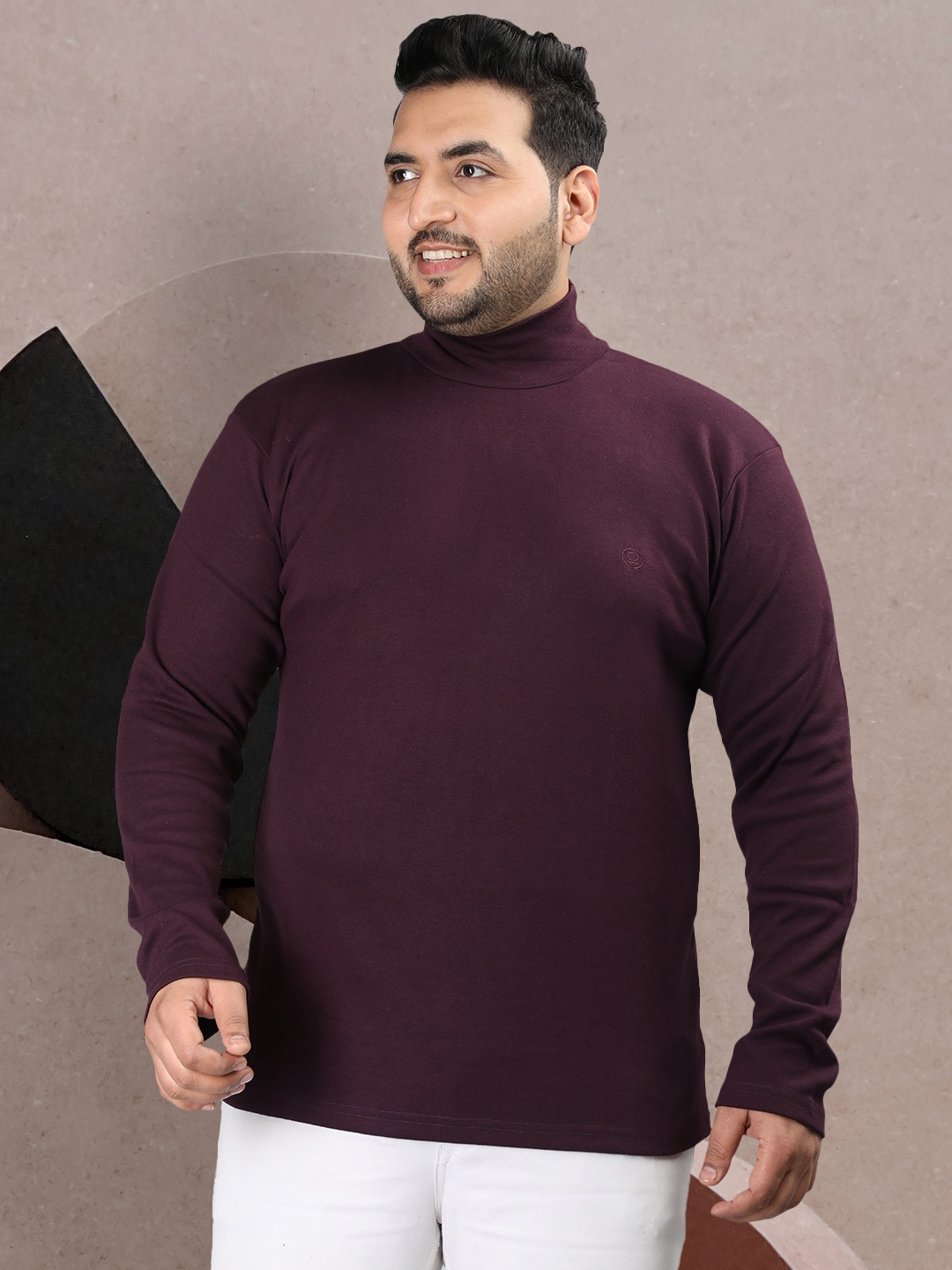 

CHKOKKO Plus Size High Neck Cotton T-shirt, Violet