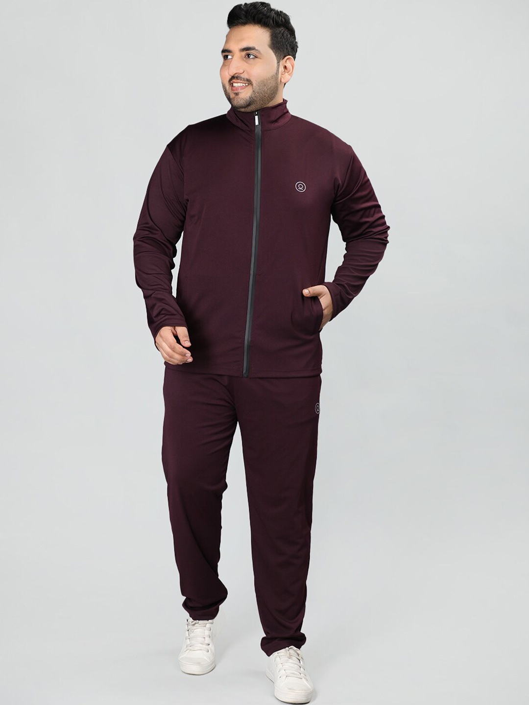 

CHKOKKO Plus Size Mock Collar Zipper Sports Gym Tracksuit, Maroon