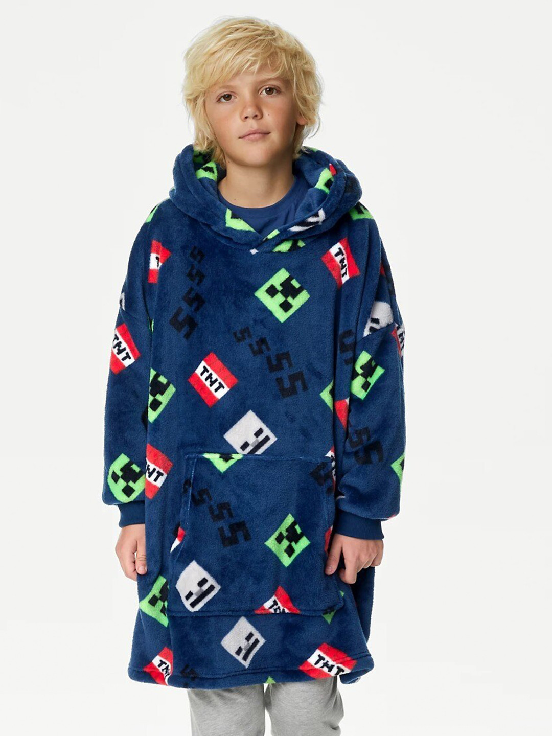 

Marks & Spencer Boys Minecraft Printed Hooded Longline Pullover Sweatshirt, Blue