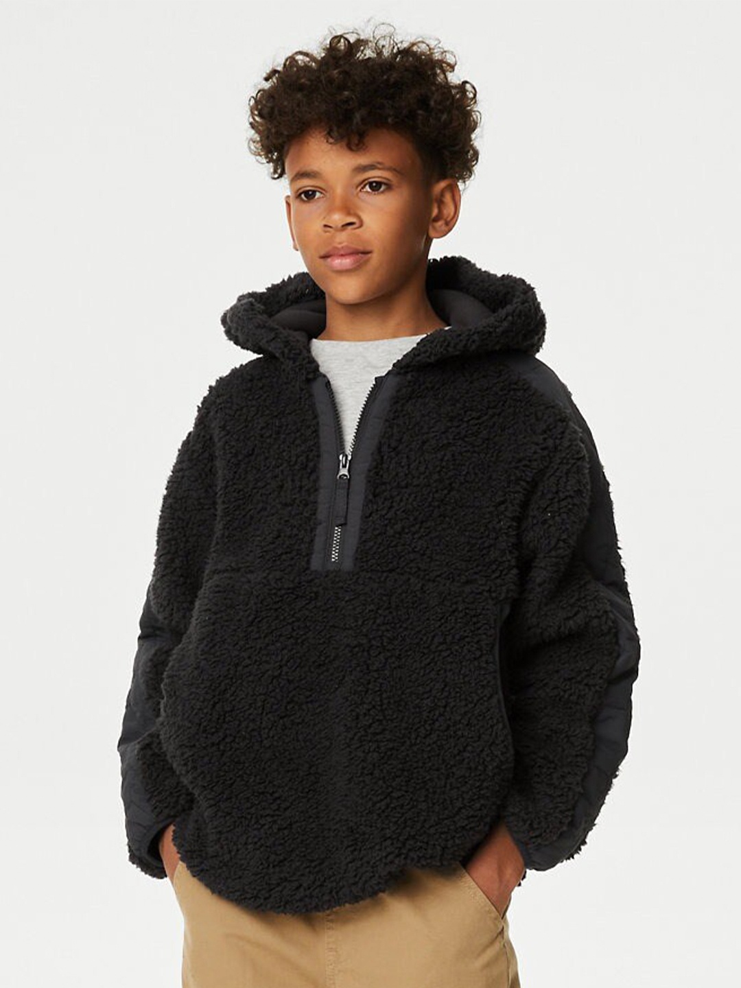 

Marks & Spencer Boys Half Zipper Hooded Pullover Sweatshirt, Black