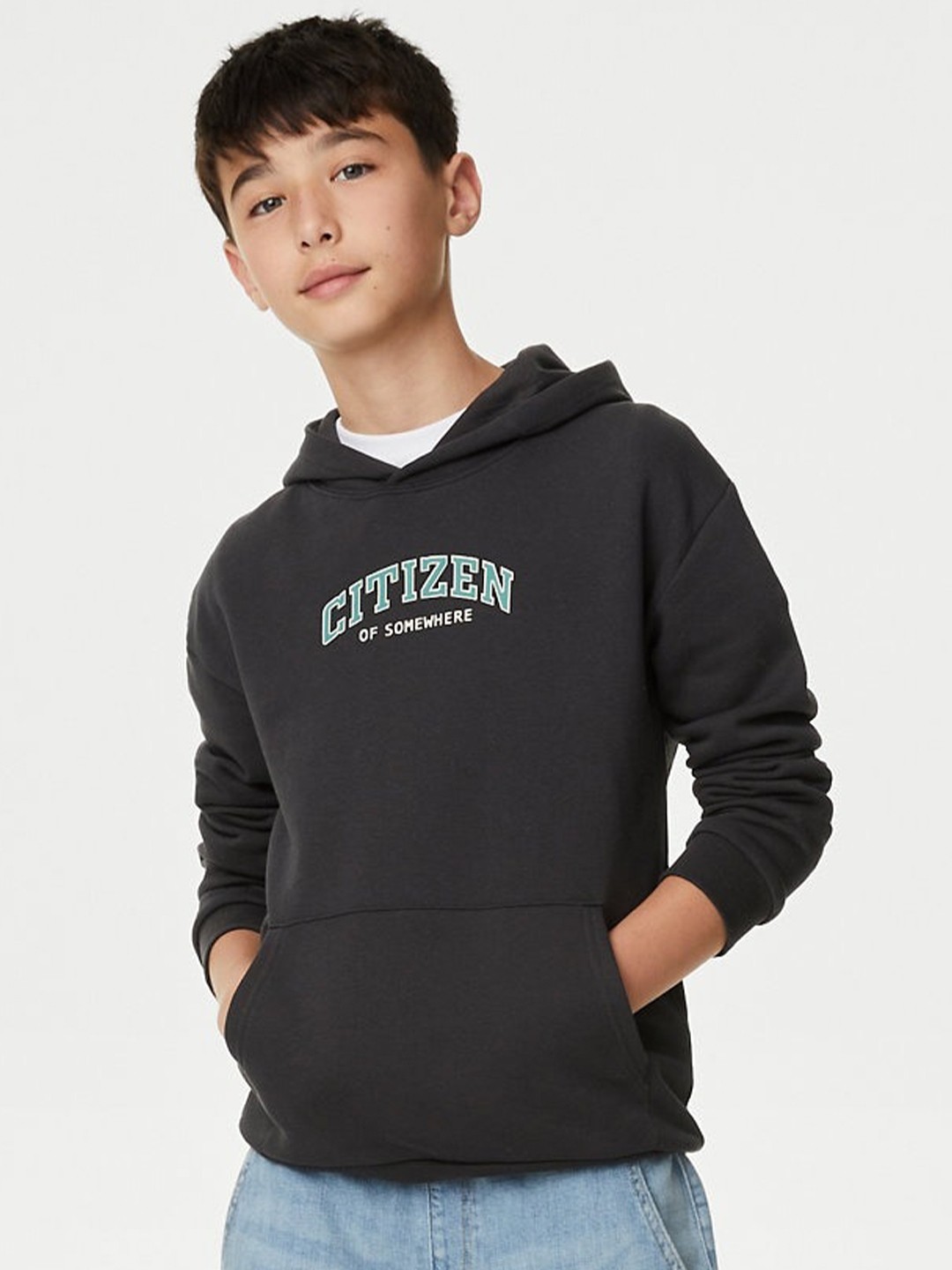 

Marks & Spencer Boys Typography Printed Hooded Pullover Sweatshirt, Black