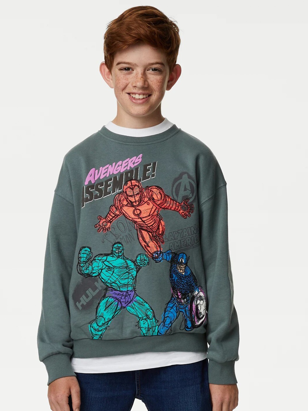 

Marks & Spencer Boys Avengers Assemble Printed Pullover Sweatshirt, Green