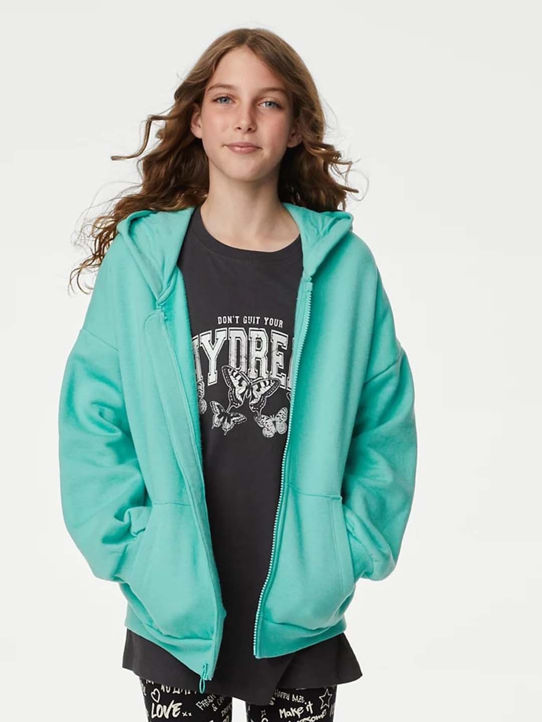 

Marks & Spencer Girls Hooded Front-Open Sweatshirt, Green