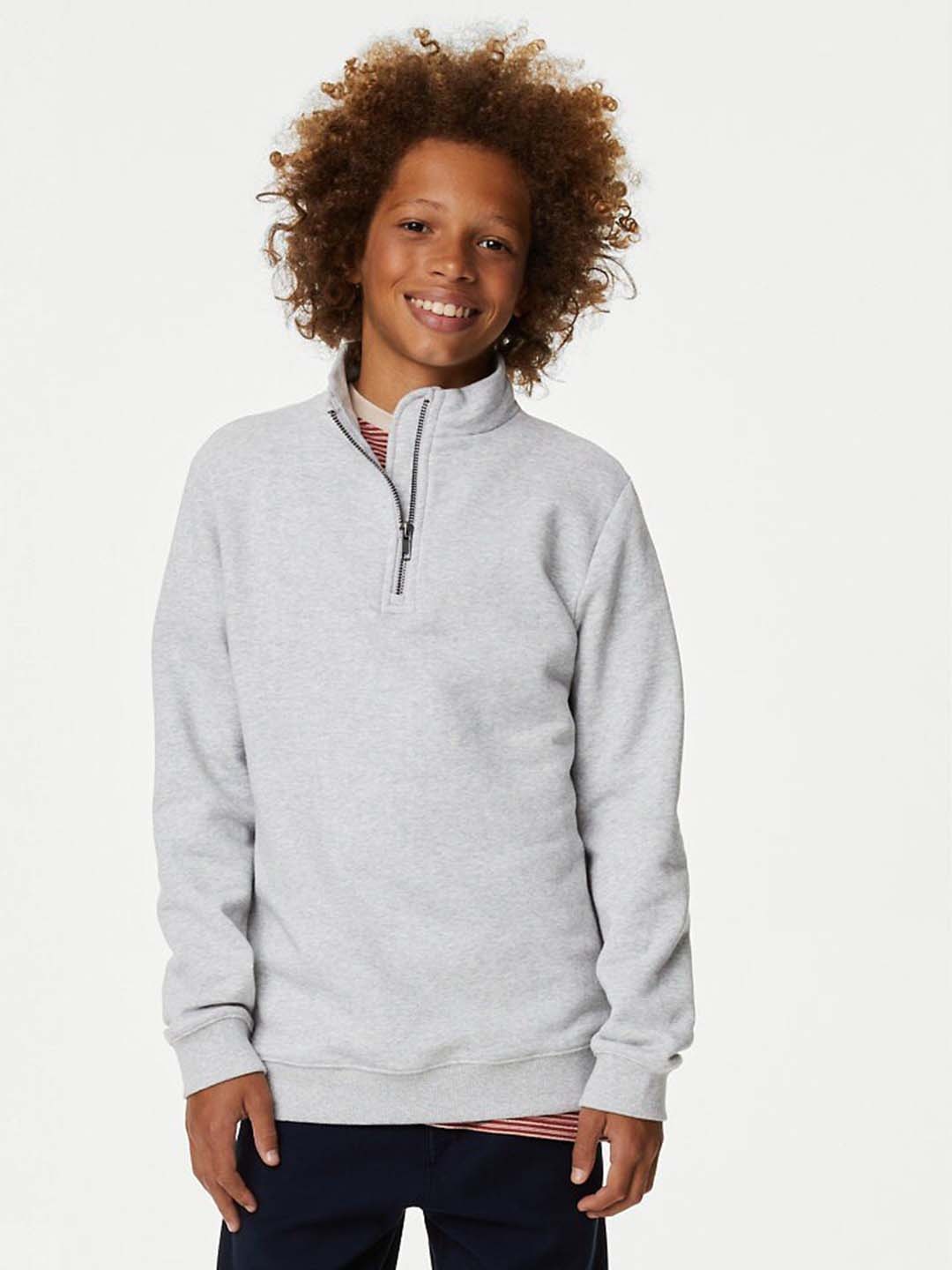 

Marks & Spencer Boys Half Zipper Mock Collar Pullover Sweatshirt, Grey melange