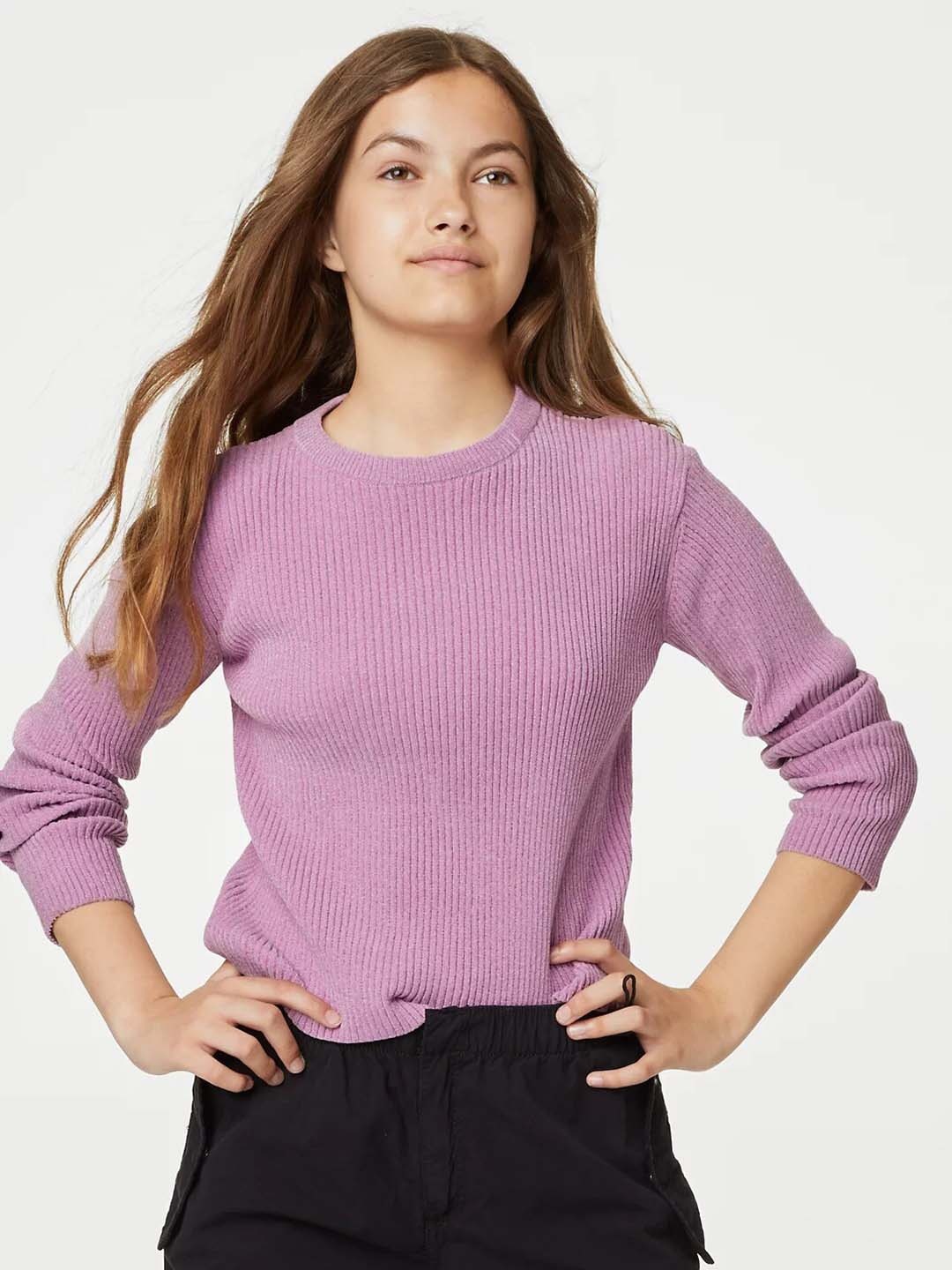 

Marks & Spencer Girls Ribbed Round Neck Pullover Sweater, Lavender