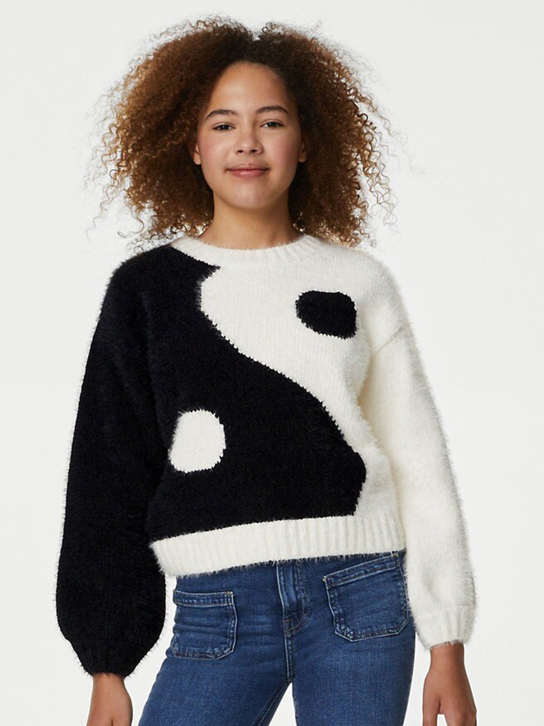 

Marks & Spencer Girls Ying Yang Colourblocked Pullover Sweater, Black