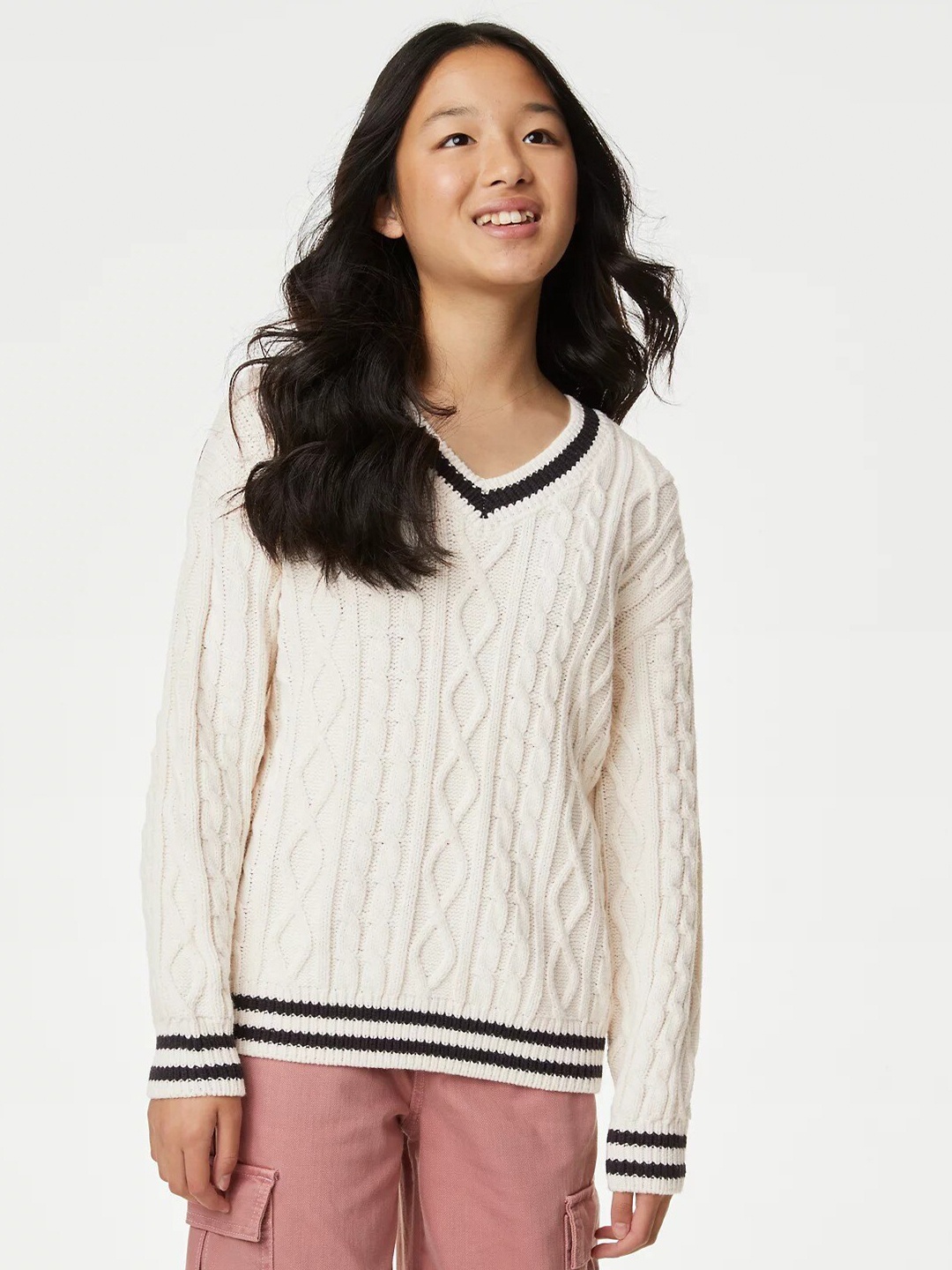 

Marks & Spencer Girls Cable Knit Self Design Acrylic Pullover Sweater, Off white