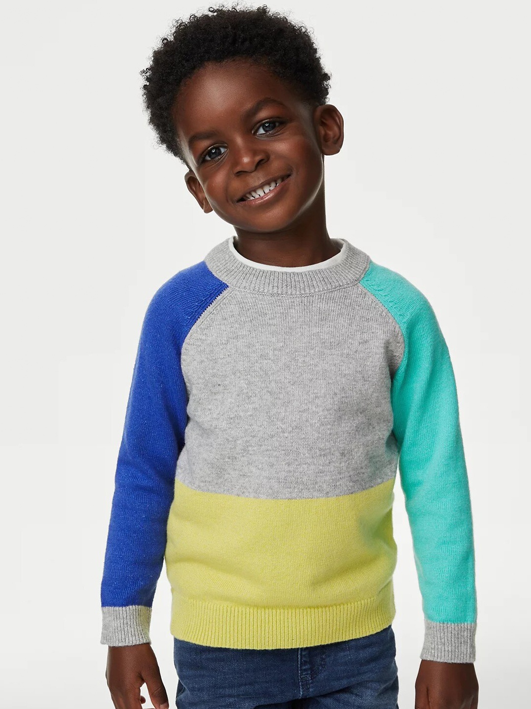 

Marks & Spencer Boys Colourblocked Pullover Sweater, Grey