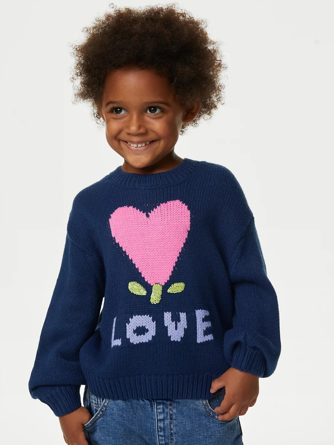 

Marks & Spencer Girls Heart Design Pullover Sweater, Navy blue