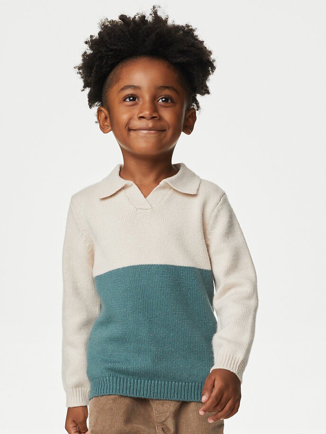 

Marks & Spencer Boys Colourblocked Pullover Sweater, Green