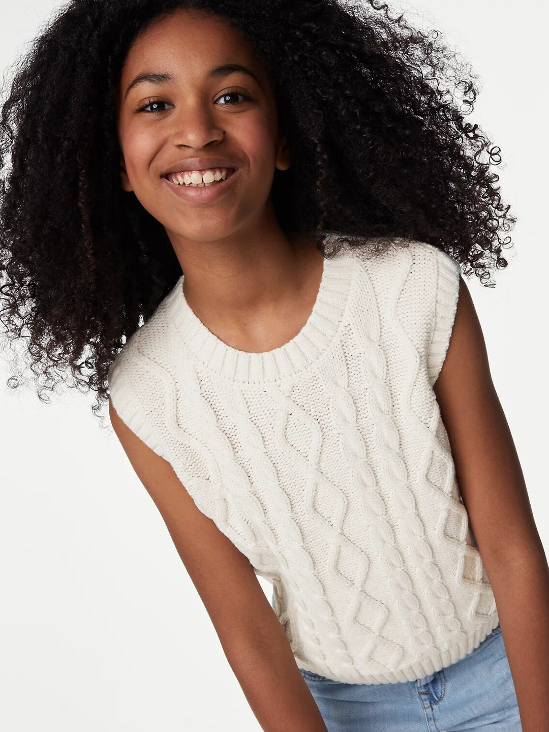 

Marks & Spencer Girls Cable Knit Sweater Vest, Off white
