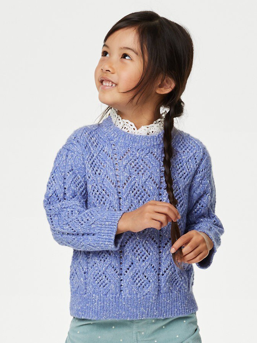 

Marks & Spencer Girls Open Knit Pullover Sweater, Blue