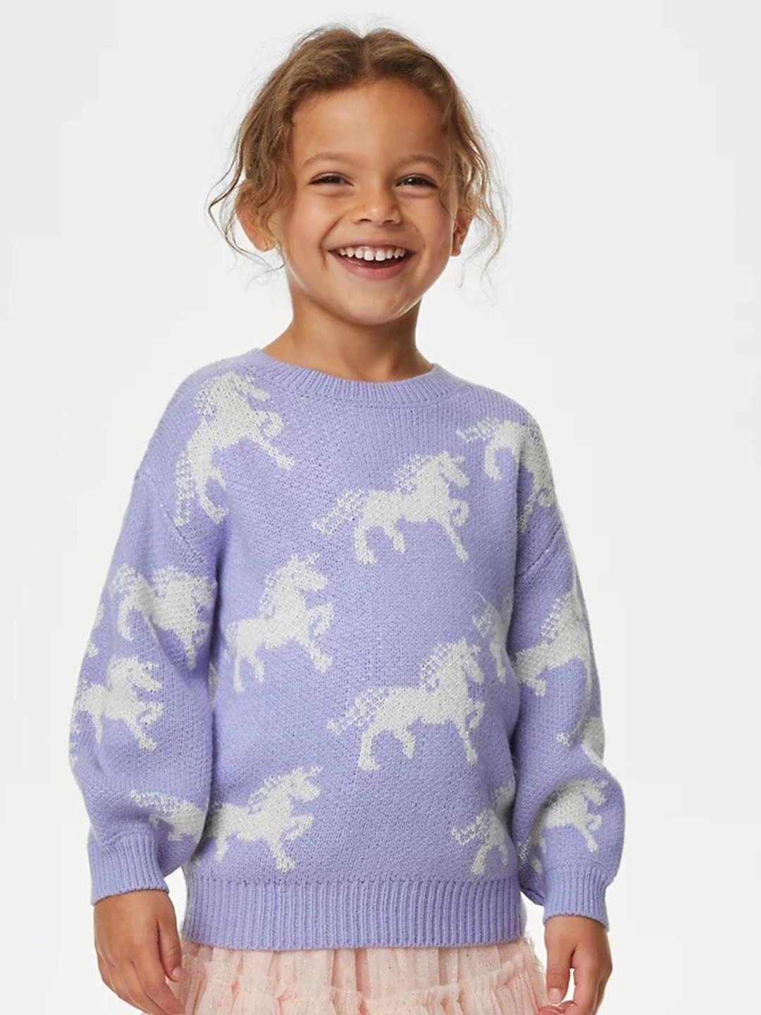 

Marks & Spencer Girls Unicorn Self Design Acrylic Pullover Sweater, Lavender