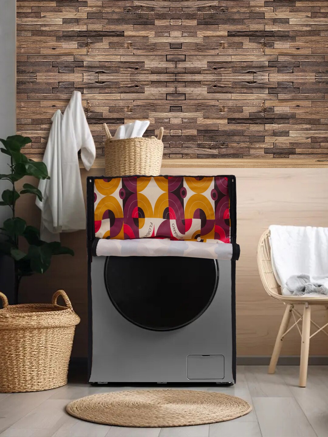 

DREAM CARE Cream Coloured & Pink Printed Waterproof Washing Machine Cover
