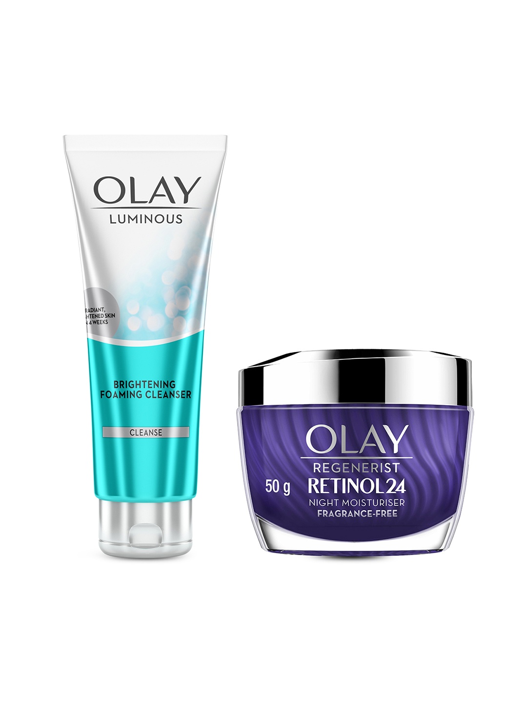 

Olay Luminous Brightening Foaming Cleanser & Regenerist Retinol 24 Night Moisturizer, Blue