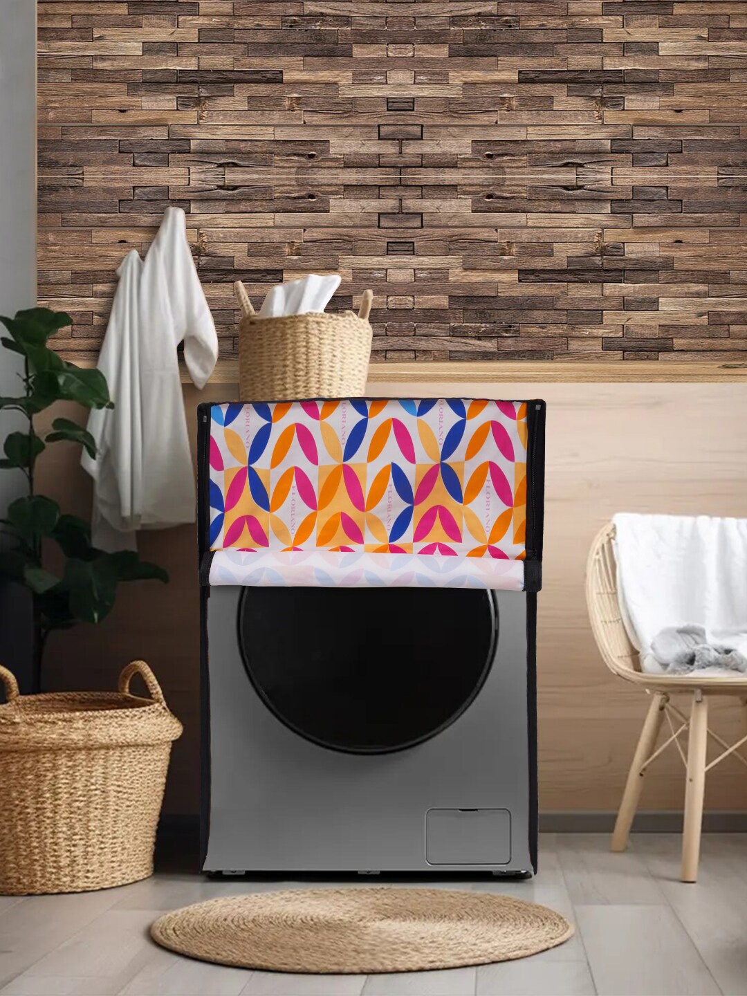 

DREAM CARE Yellow & Pink Printed Washing Machine Cover