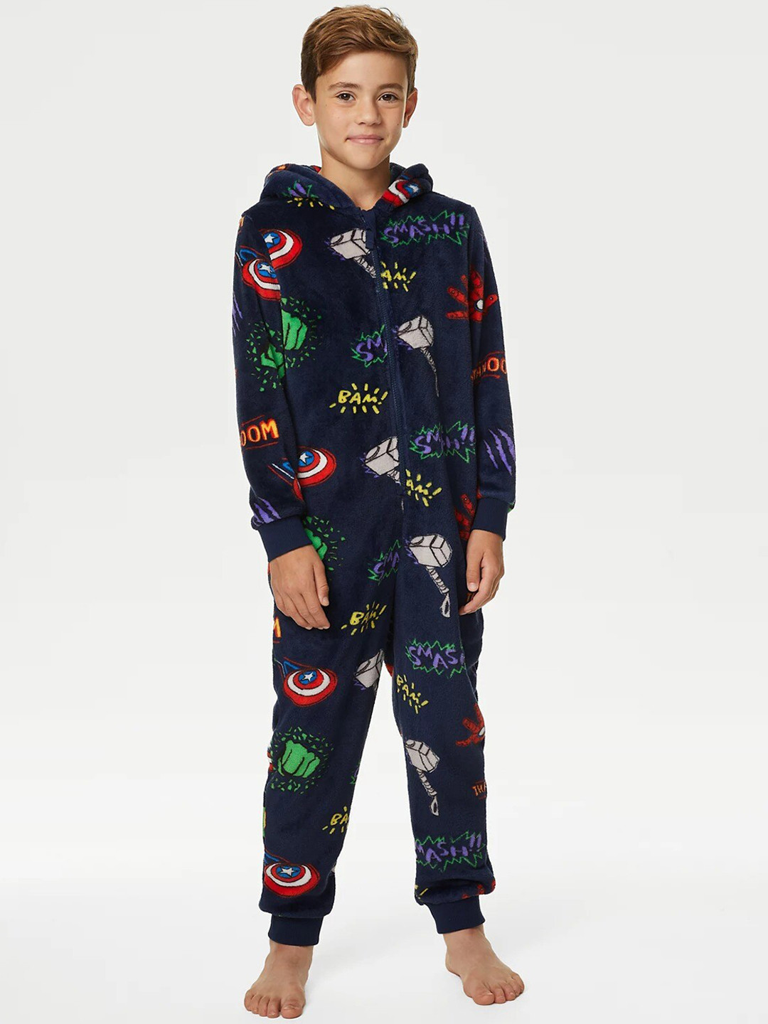 

Marks & Spencer 3010G TB Boys Marvel Printed Hooded Romper, Navy blue