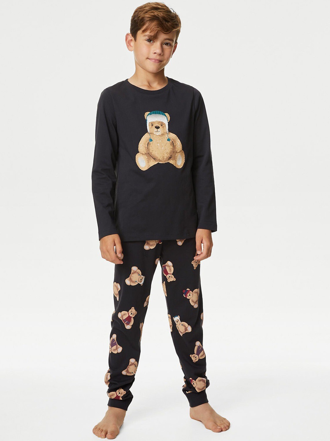 

Marks & Spencer Boys Graphic Printed Pure Cotton T-Shirt & Lounge Pants, Black