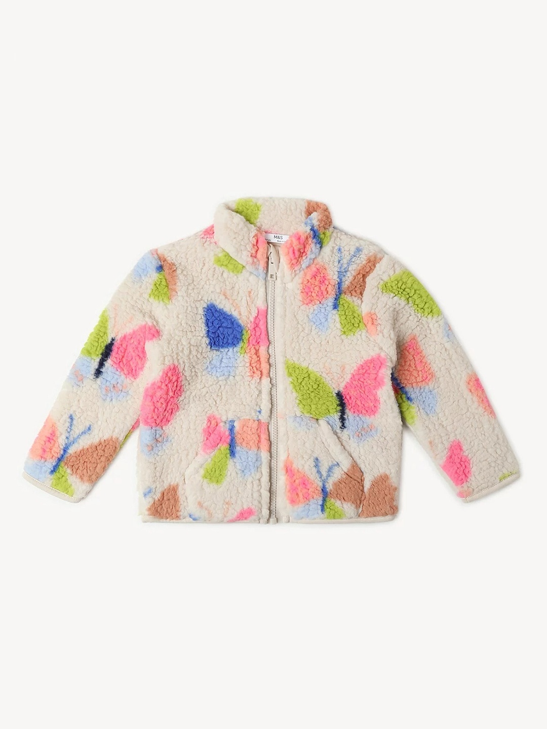 

Marks & Spencer Girls Conversational Printed Mock Collar Fur Detail Tailored Jacket, Beige