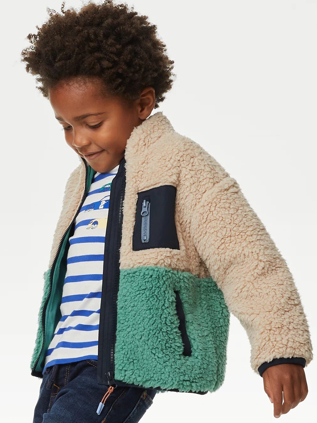 

Marks & Spencer Boys Colourblocked Mock Collar Tailored Jacket, Cream