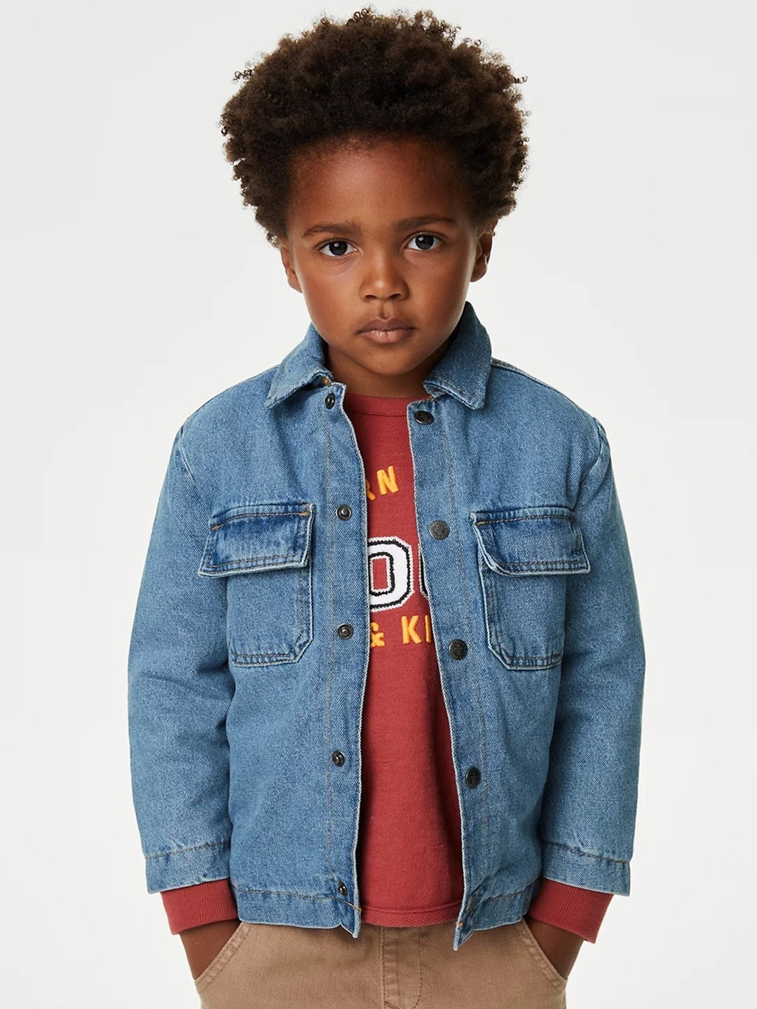

Marks & Spencer Boys Spread Collar Washed Pure Cotton Denim Jacket, Blue