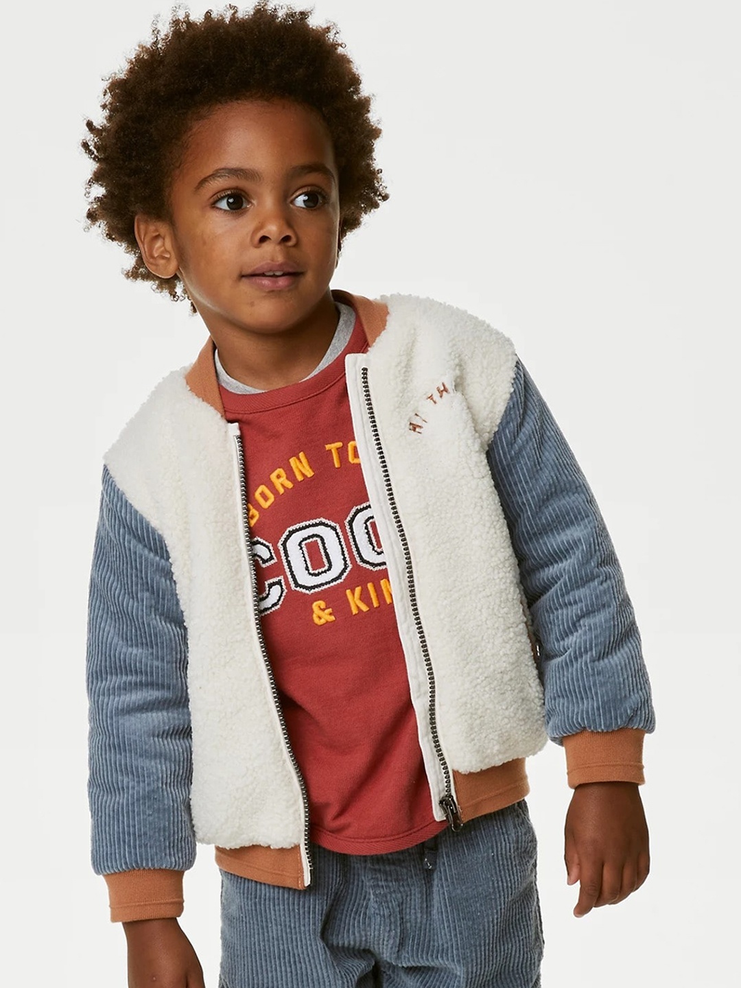 

Marks & Spencer Boys Colourblocked Mandarin Collar Crop Padded Jacket, Cream