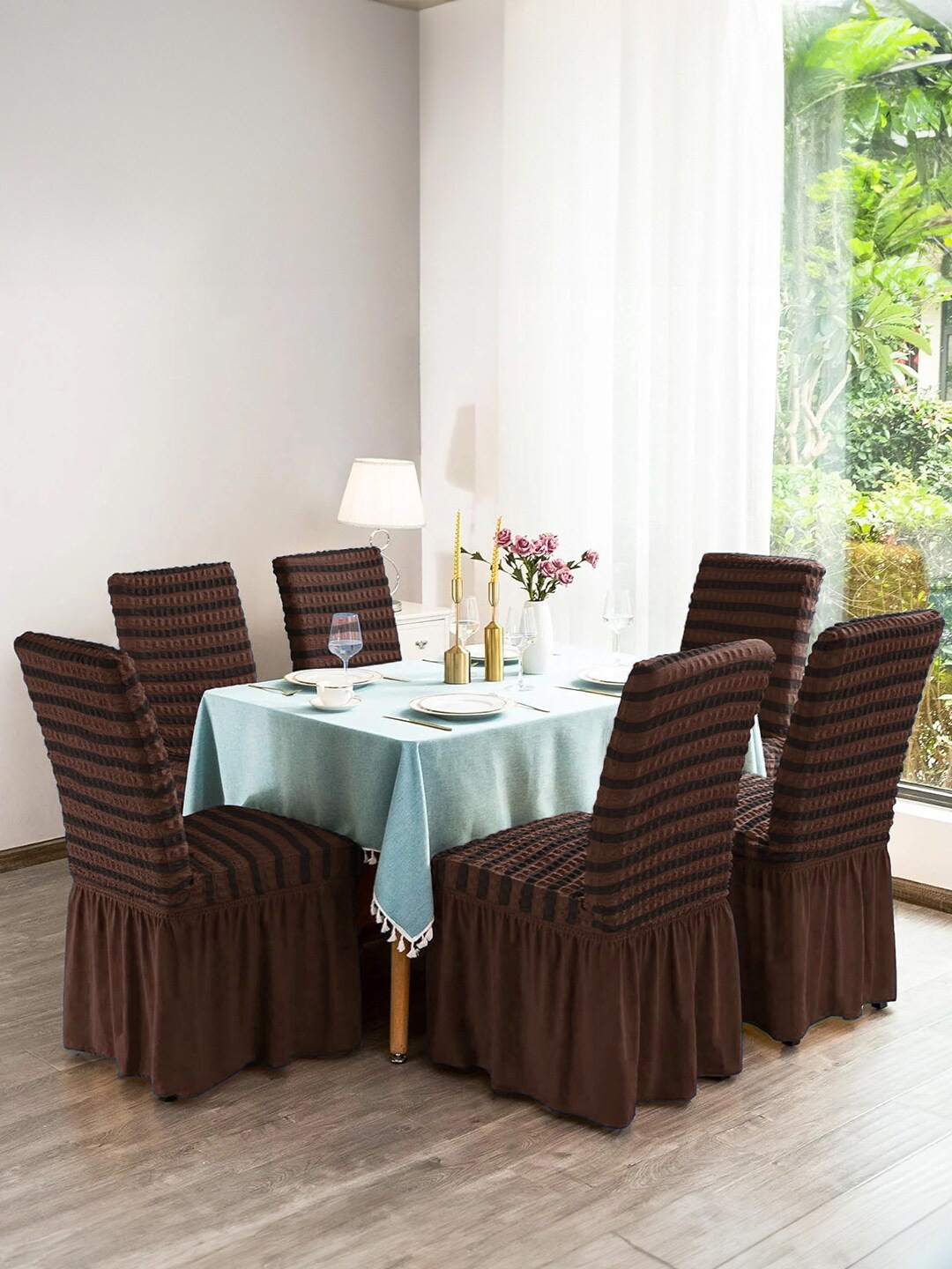 

Cortina Brown 6 Pieces Stripes Comfortable Skirt Chair Covers