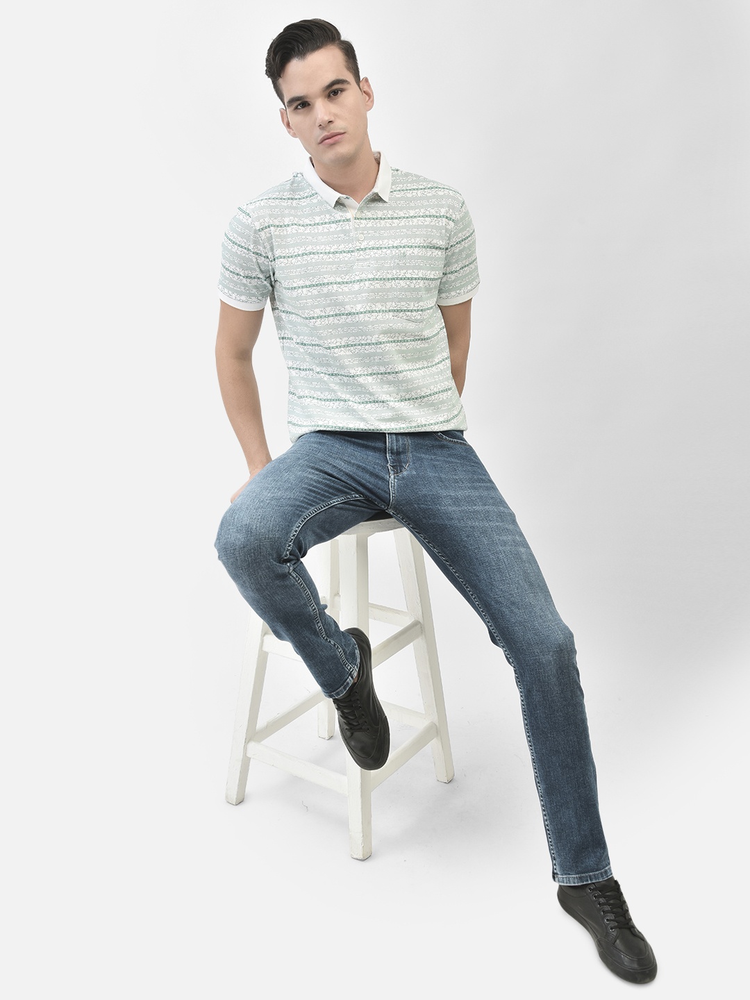 

Crimsoune Club Striped Polo Collar Cotton Slim Fit T-shirt, Green