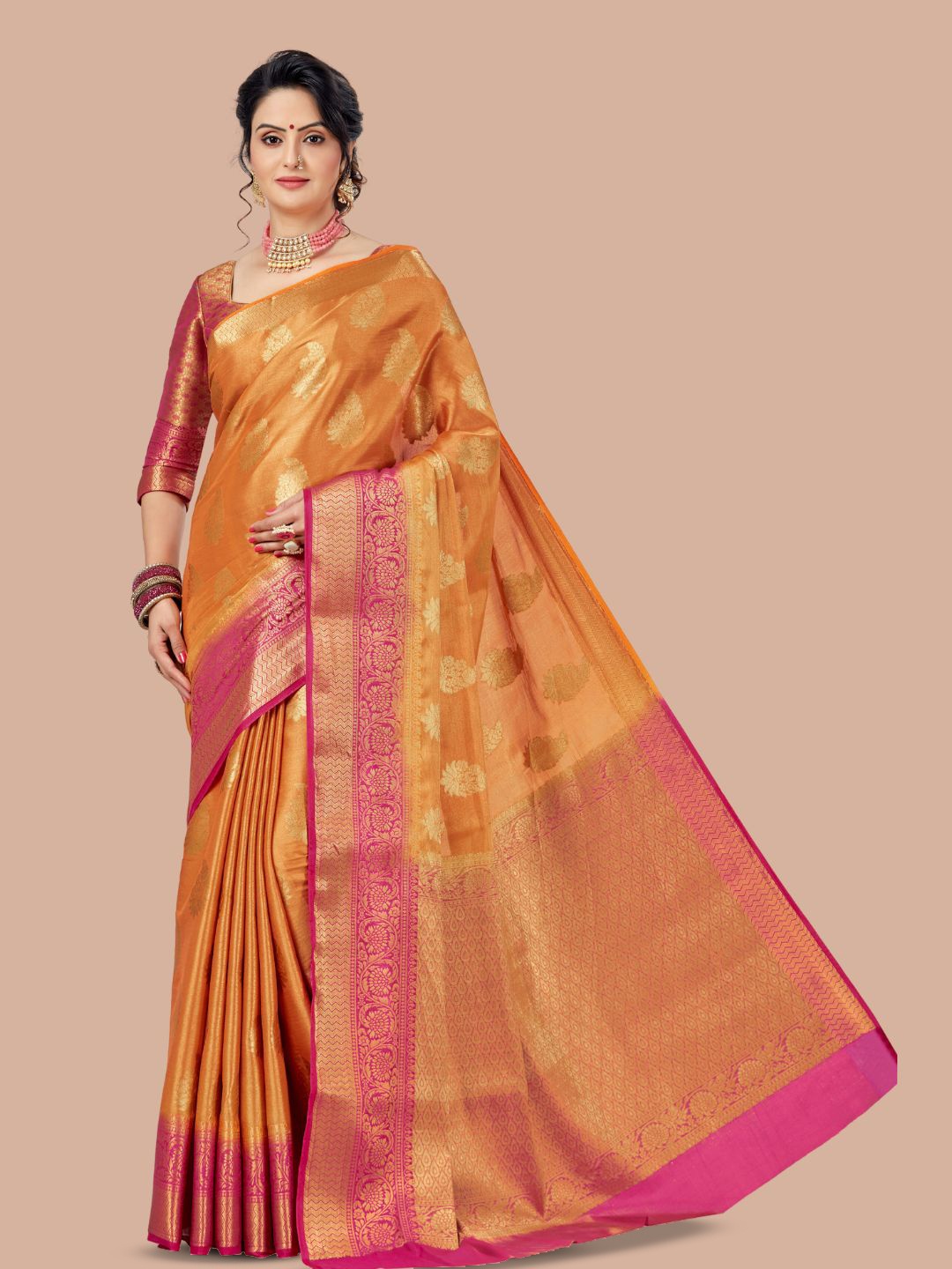 

MAGMINA Woven Design Zari Banarasi Saree, Mustard