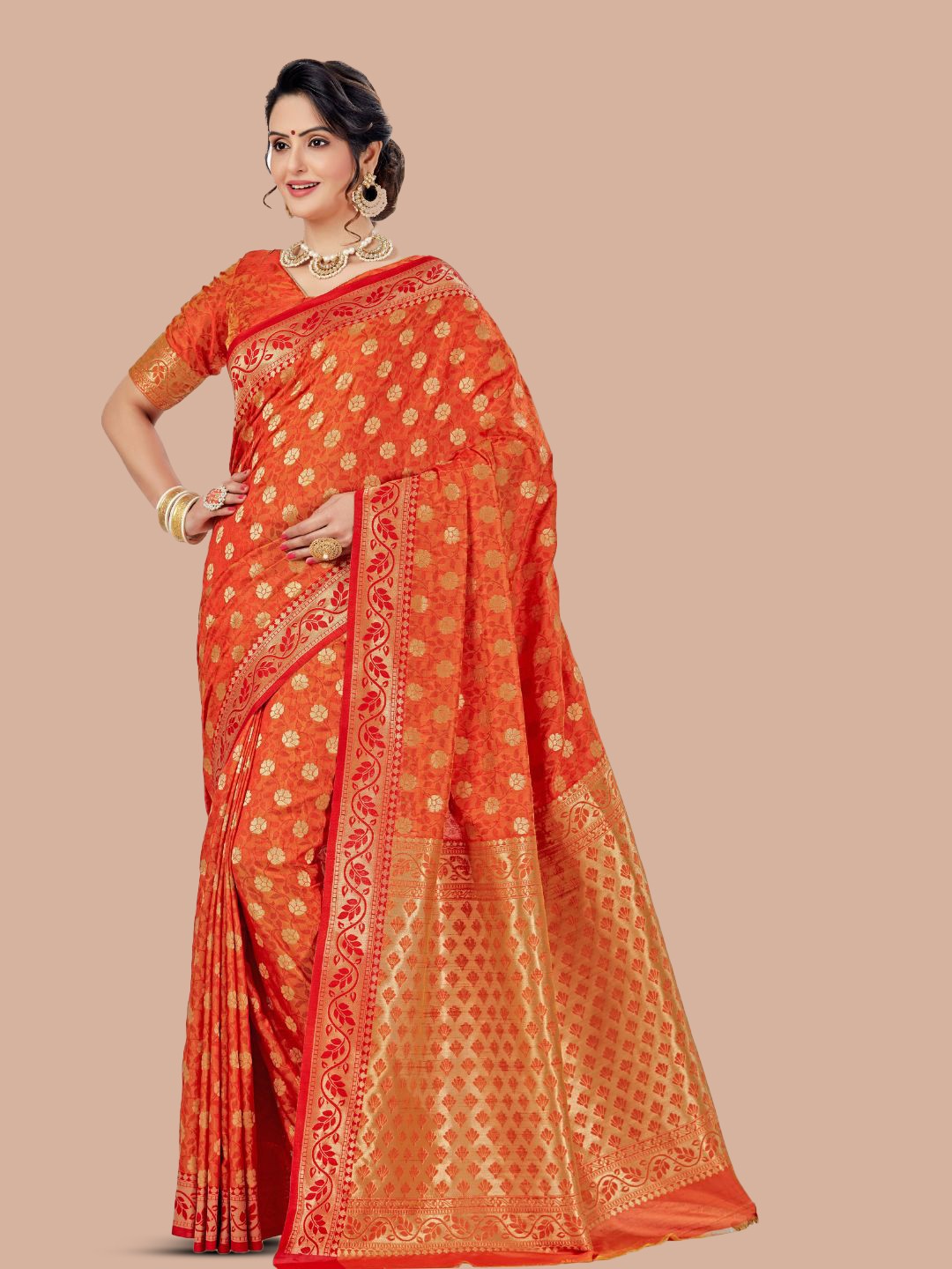 

MAGMINA Woven Design Zari Banarasi Saree, Orange