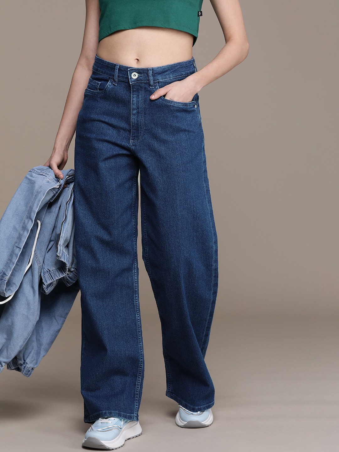 

The Roadster Life Co. Women Wide Leg Stretchable Baggy Jeans, Blue