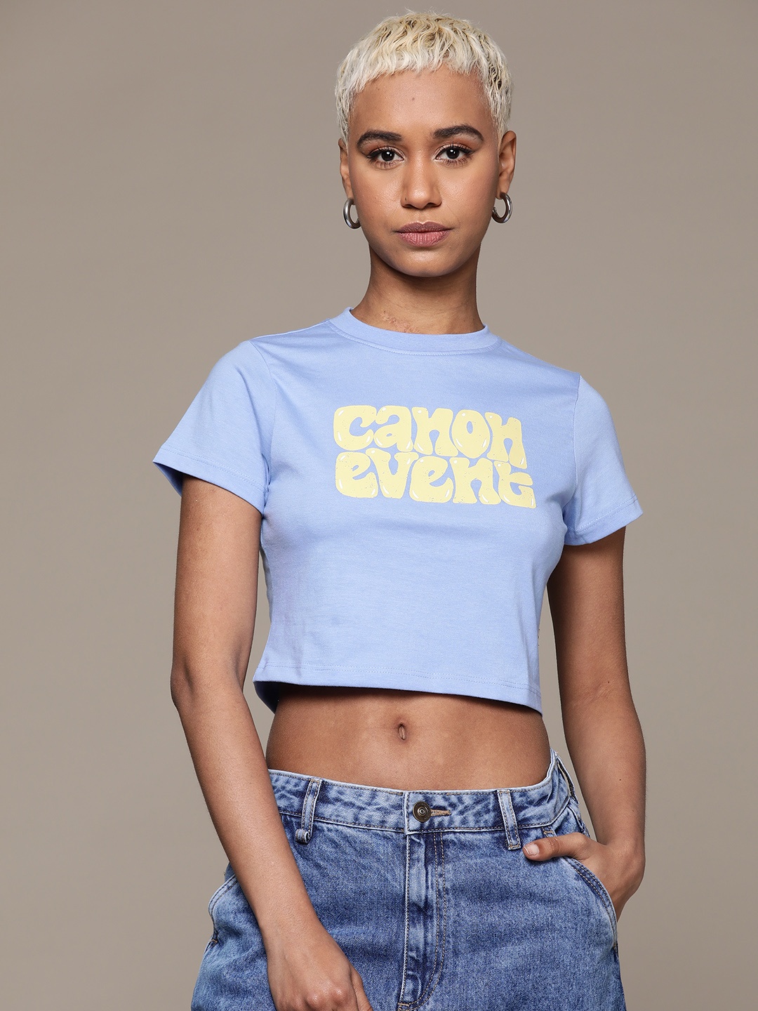 

The Roadster Lifestyle Co. Women Typography Printed Slim Fit Crop T-shirt, Blue