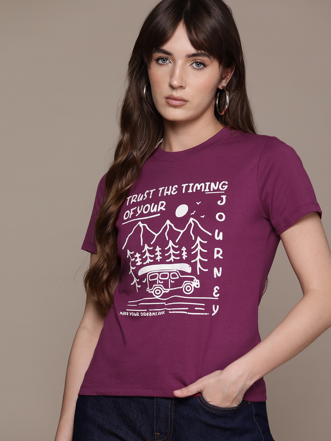 

The Roadster Lifestyle Co. Typography Printed T-shirt, Purple