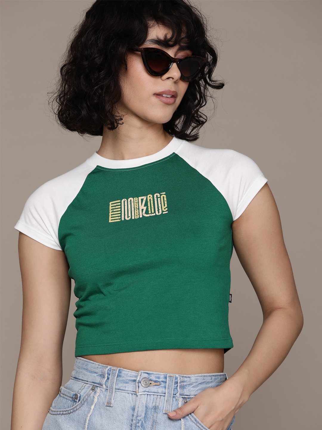 

The Roadster Lifestyle Co. Women Typography Printed Slim Fit Crop T-shirt, Green