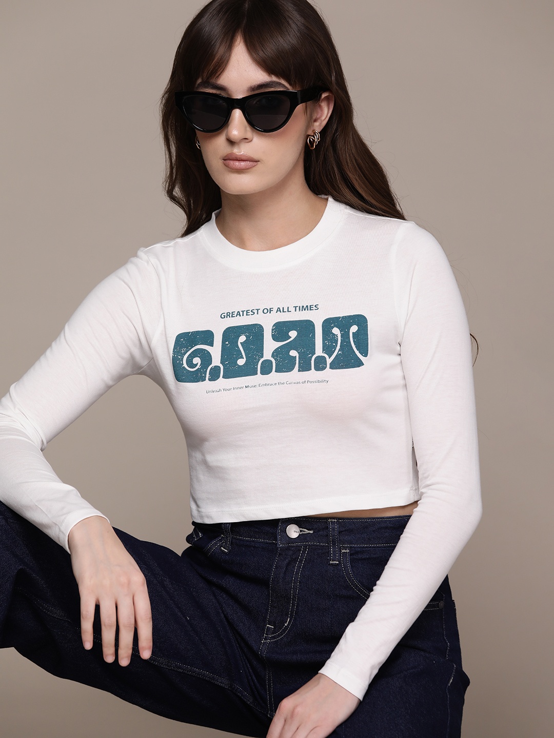 

The Roadster Lifestyle Co. Printed Cropped T-shirt, White
