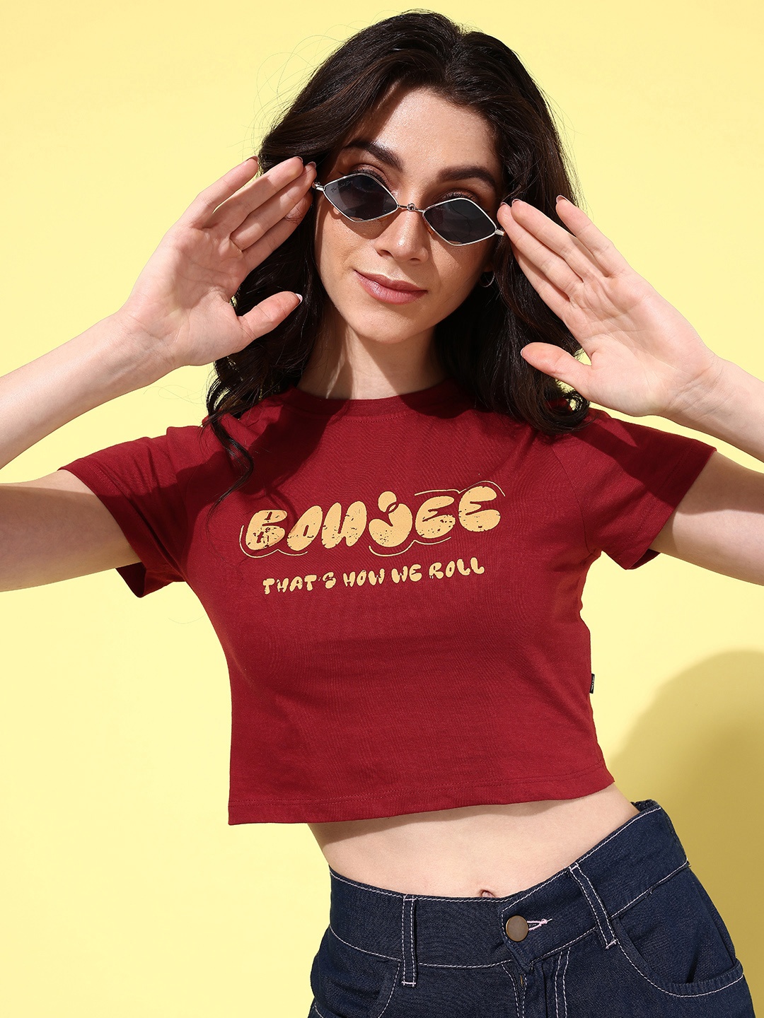 

The Roadster Lifestyle Co. Typography Printed Crop T-shirt, Red